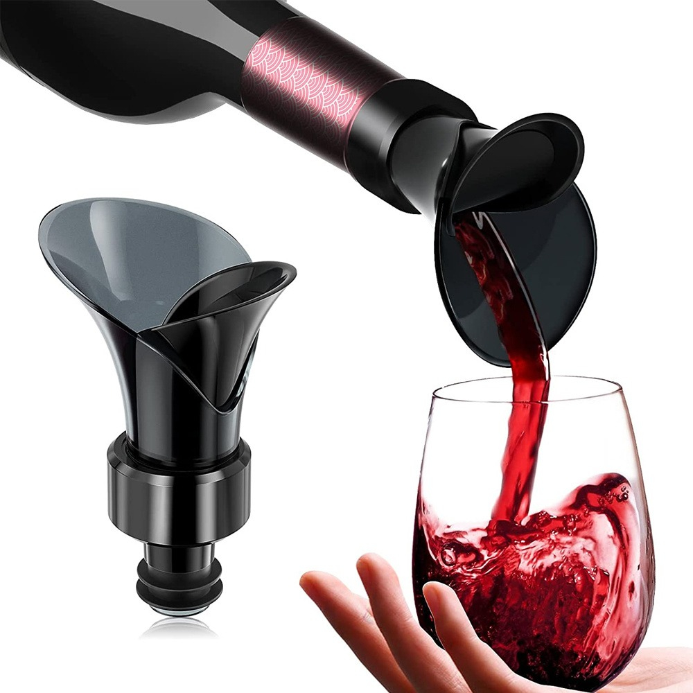 Dop pentru sticla de vin, multifunctional, 2 in 1, turnare si pastrarea vinului, plastic/silicon, negru [9]