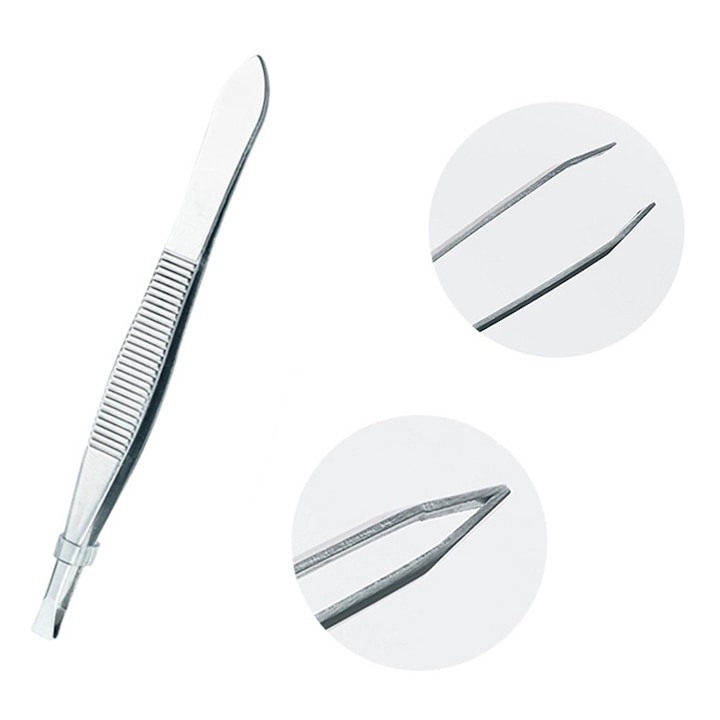 Penseta pentru sprancene, otel inoxidabil, lungime 8.5 cm, varf oblic, argintiu [3]