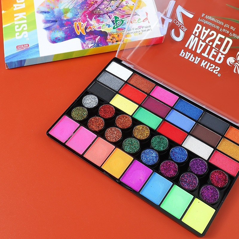 Paleta vopsea pentru fata si corp, 42 culori, fosforescente, non-toxic, activare cu apa, multicolor, 20 x 14 x 1.6 cm [12]