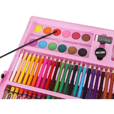 Set,trusa completa pentru copii,desenat,colorat si pictat,168 piese,trusa inclusa - Roz [2]