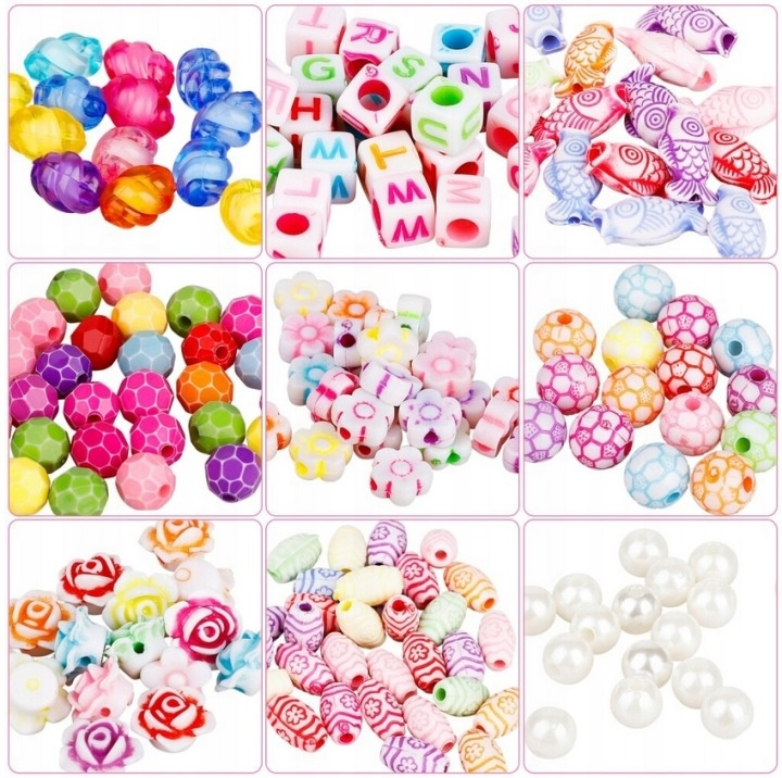 Set 900 margele pentru realizare bratari, coronite, coliere, bijuterii, diverse modele, 26 x 13.5 x 2.5 cm, multicolor [10]