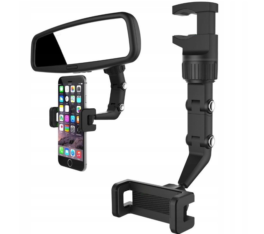 Suport auto pentru telefon, montare pe oglinda retrovizoare, latime reglabila 5-10 cm, rotativ 360°, negru [10]