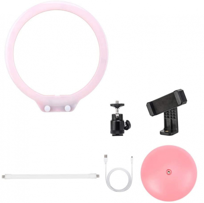Lampa circulara LED, ZOMEI 26 cm diametru LED,cap rotativ 360 grade si suport telefon 360 grade - Roz [4]