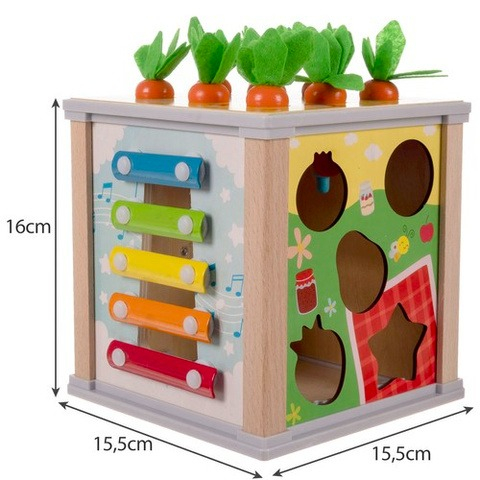 Cub educativ pentru copii, 6 in 1, diverse activitati, lemn, 16 x 15.5 x 15.5 cm, multicolor [9]
