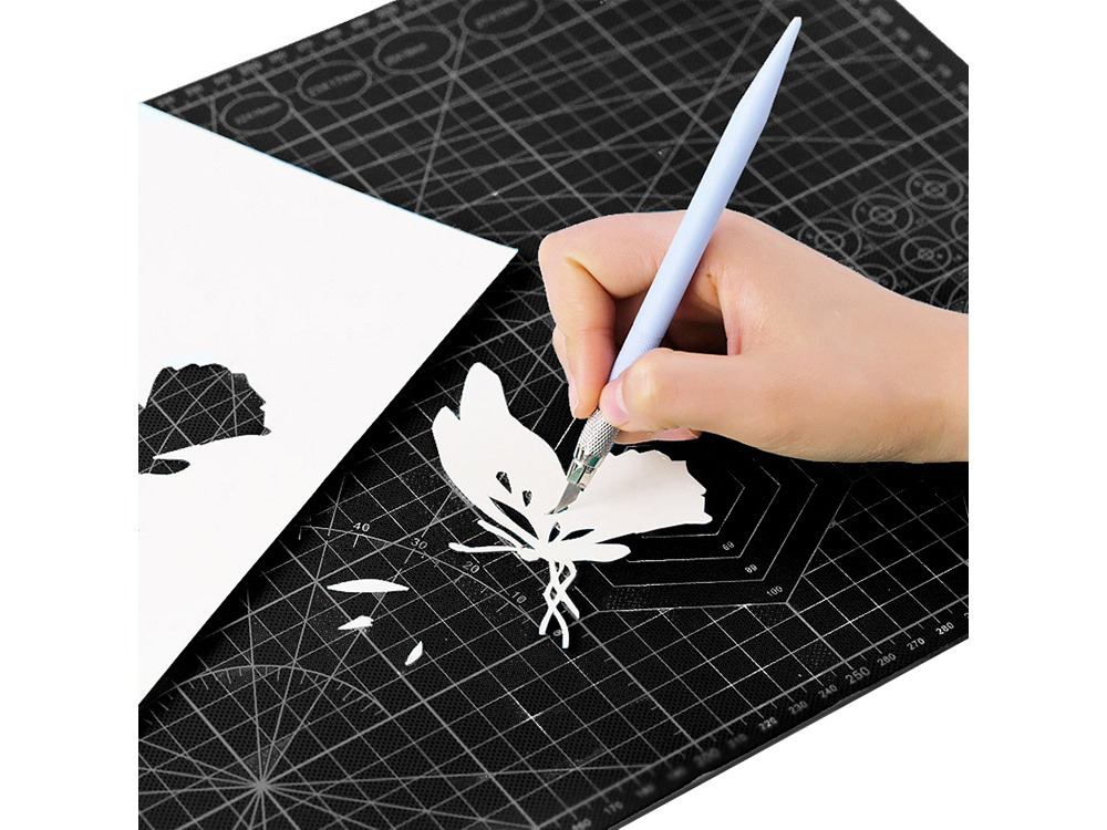 Placa pentru taiere precisa, modelare, fata-verso, cu auto-vindecare A3, 30 x 45 cm, scara clar vizibila, negru [12]