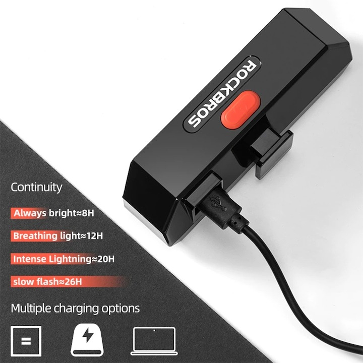 Stop de bicicleta, 800 mAh, 100 lm, control prin telecomanda, IPX4 rezistent la apa, incarcare USB, negru [5]