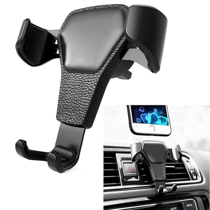 Suport auto pentru telefon, prindere pe grila de ventilatie, universal, negru [5]