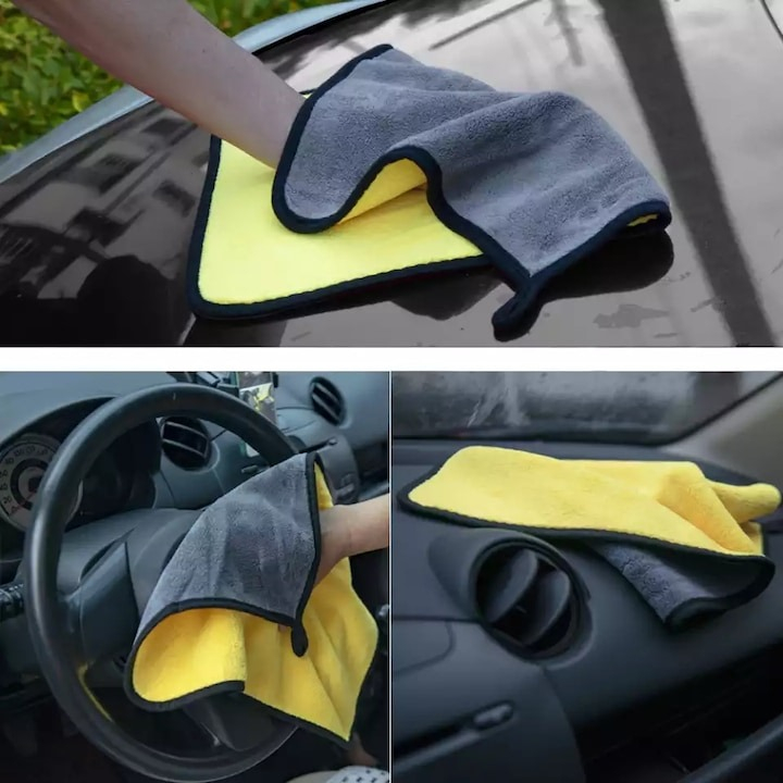 Laveta auto, microfibra, absorbtie ridicata, 60 x 30 cm, galben/gri [6]