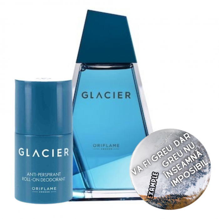 Set Apa de parfum Glacier 100 ml, roll-on antiperspirant pentru barbati 50ml si Insigna dactylion cu mesaj motivational, Oriflame [5]