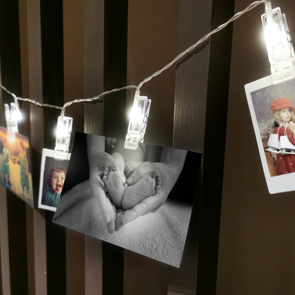 Ghirlanda luminoasa, 10 becuri LED, clipsuri pentru fotografii, lungime cablu 1.5 m, alb cald [6]
