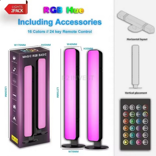 Set 2 lampi LED tip bara, RGB, jocuri de lumini, lumina ambientala, pentru divertisment, telecomanda inclusa [6]