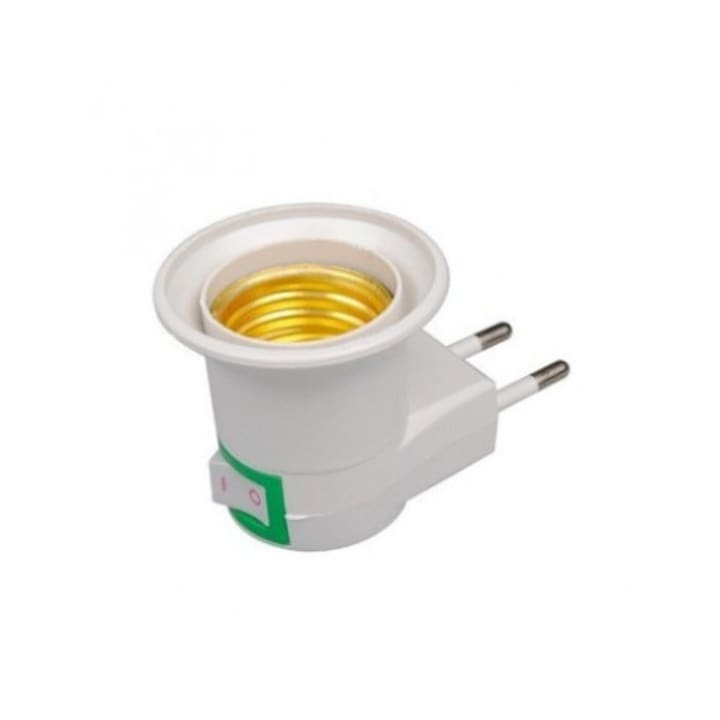 Dulie tip lampa de veghe E27, cu stecher pentru priza, intrerupator ON/OFF, forma in L, compatibila cu becuri LED, fluorescente si rotative, 6A, alb [2]