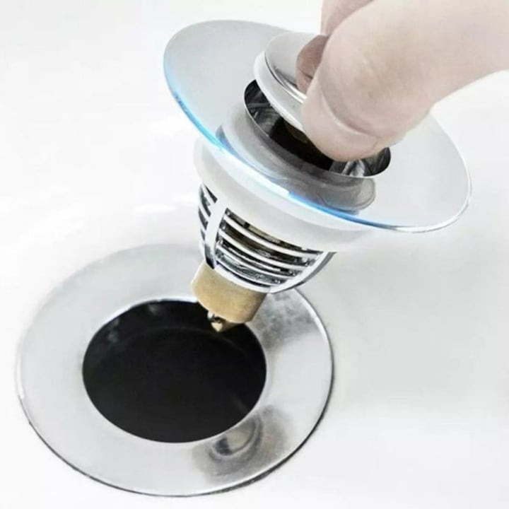 Dop pentru chiuveta, universal, inox, deschidere cu click, diametru exterior 62 mm, argintiu [5]