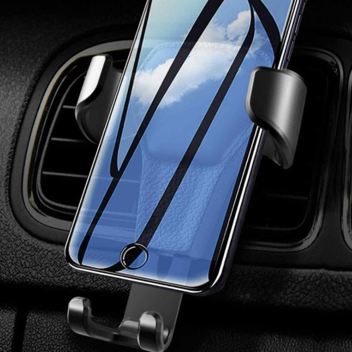 Suport auto pentru telefon, prindere pe grila de ventilatie, universal, negru [4]
