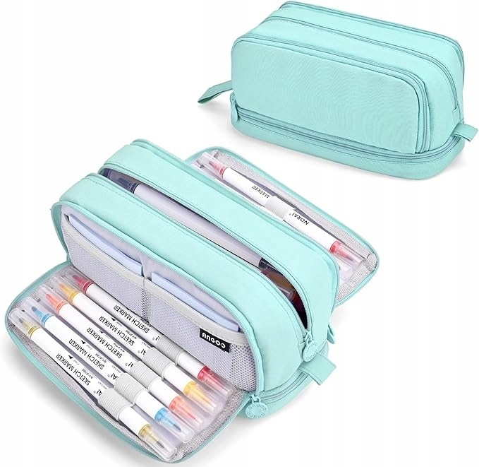 Penar scolar, 4 compartimente, poliester, multifunctional, cu agatatoare, 21 x 9 x 8 cm, verde [11]