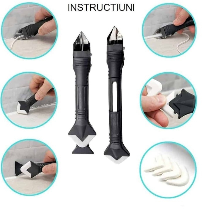 Racleta pentru indepartare silicon, multifunctionala, 5 capete interschimbabile, plastic/otel inoxidabil, 18.5 x 4 cm, negru [4]