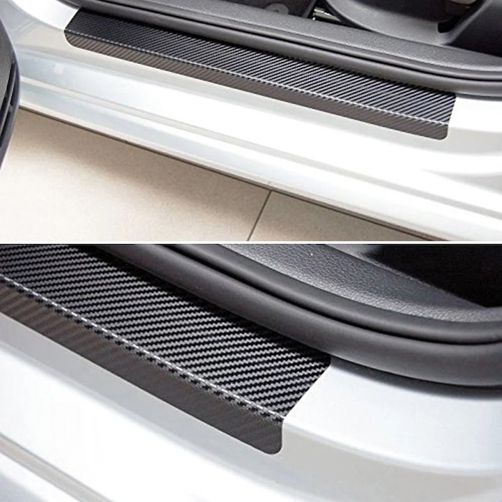 Set 4 benzi de protectie praguri auto, carbon, universal, racleta inclusa, 6.8 x 40/60cm, negru [8]