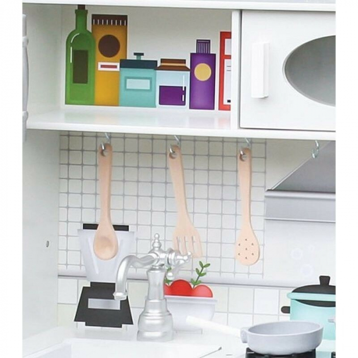 Bucatarie din lemn pentru copii,91x102 cm,2 becuri LED,sort de gatit - Alb [8]