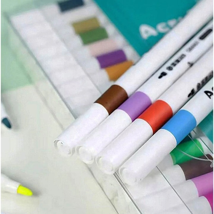 Set 60 markere acrilice, pentru hartie, sticla, piatra, lemn, panza, textile, uscare rapida, multicolor [7]