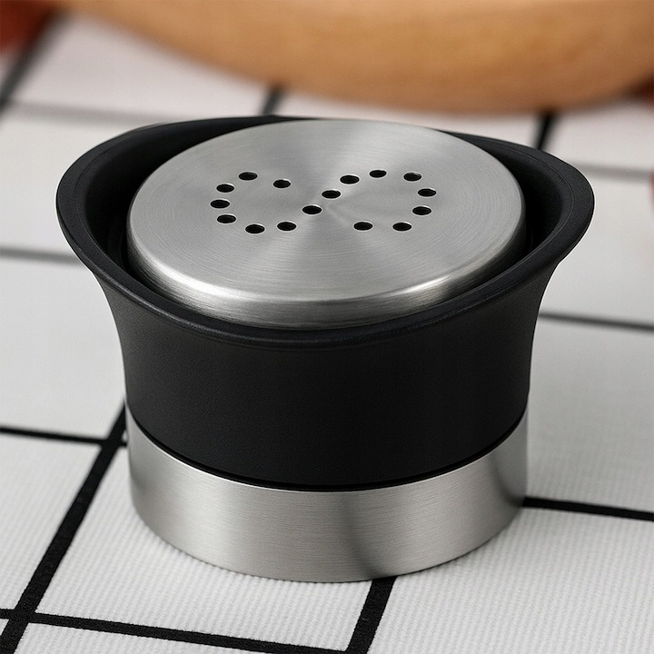 Set 2 recipiente pentru sare/piper, otel inoxidabil si sticla, 16 x 8 x 15 cm, alb/negru [7]