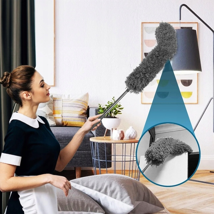 Set pamatuf pentru praf cu maner telescopic extensibil, 3 capete din microfibra lavabila, flexibil, pentru mobilier, tavan, aer conditionat si spatii greu accesibile, gri, 83-250 cm [19]