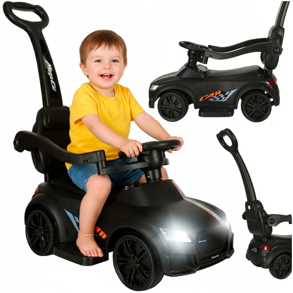 Masinuta pentru copii, maner ghidare, greutate maxima suportata 23 kg, lumini si sunete, 84 x 64 x 31 cm, negru [1]