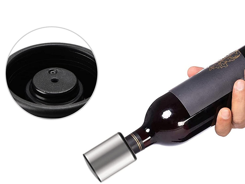 Dop pentru sticla de vin, plastic, 4 x 5.5 cm, mentine aroma si gustul, argintiu [7]