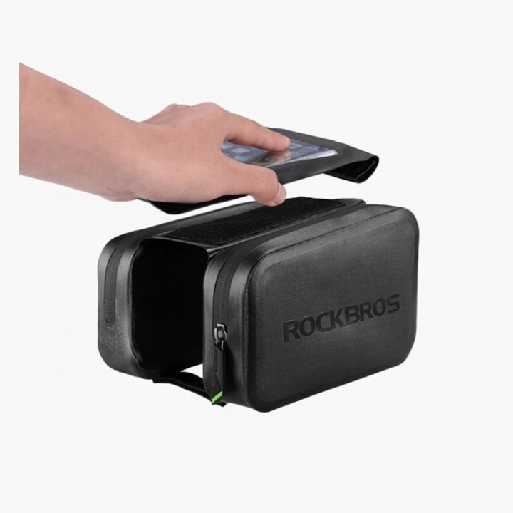 Geanta pentru bicicleta, impermeabila IPX6, husa pentru telefon, diagonala max 6", negru [5]