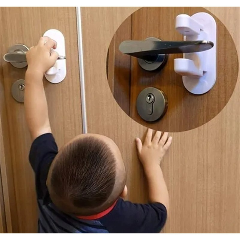 Set 2 bucati sistem de siguranta pentru copii, blocare maner, ABS, autoadeziv, montare pe usi, ferestre, 12 x 5 x 7.5 cm, alb [13]