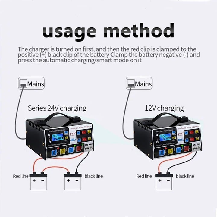 Redresor auto, multifunctional, afisaj LCD, 12V/24V, 140v-250v, negru [3]