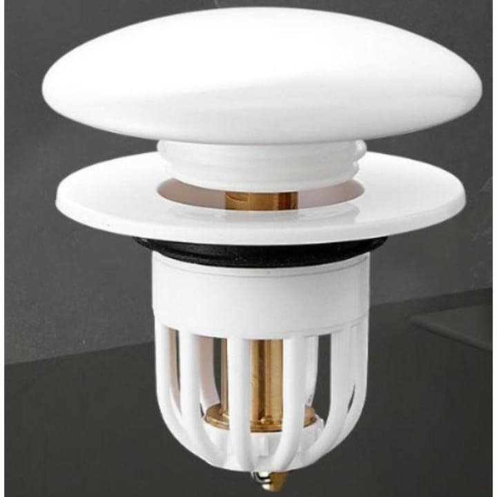 Dop pentru chiuveta, universal, inox, deschidere cu click, diametru exterior 66 mm, alb [2]