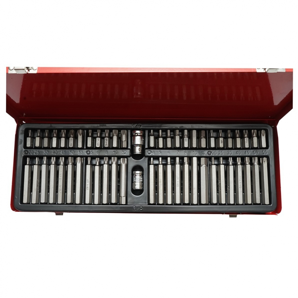 Trusa biti torx, hex si spline, chei imbus, adaptor 1/2'' si 3/8'', 54 piese, rosie [7]
