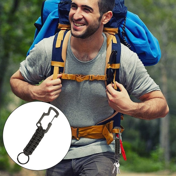 Breloc tip carabina, multifunctional, 15 cm, aliaj de zinc, negru [2]