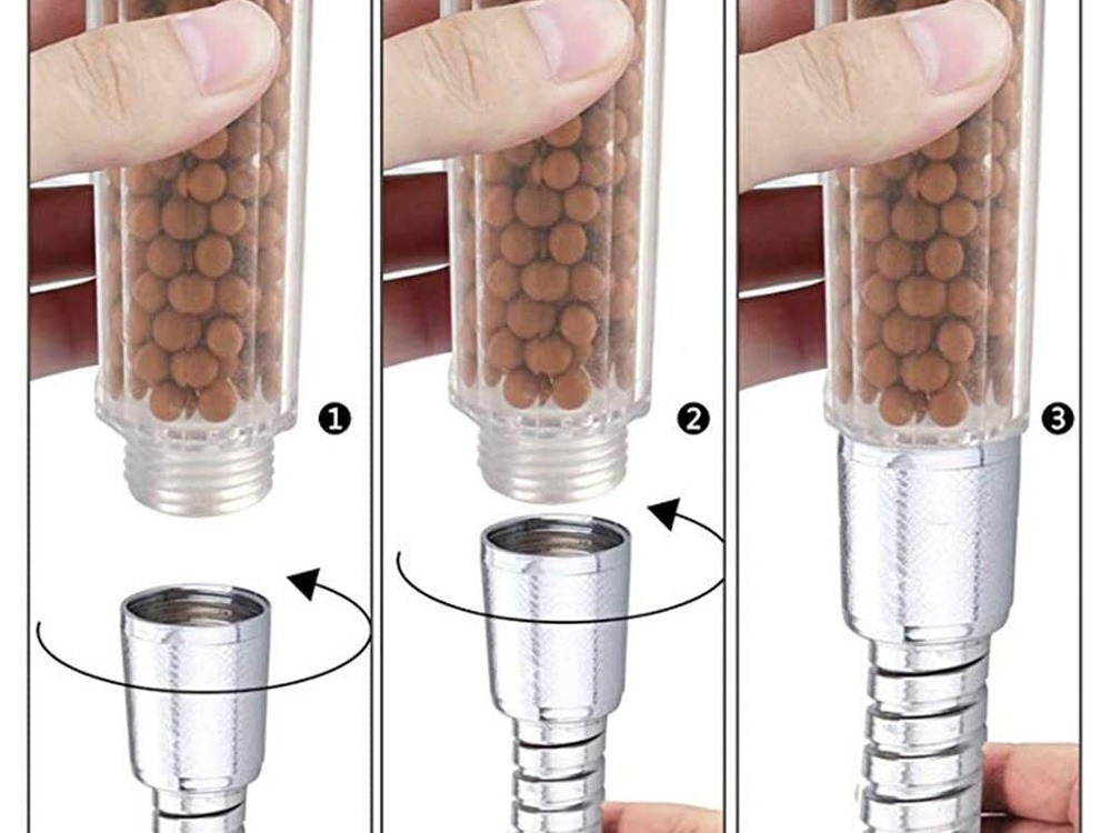 Para de dus, plastic, granule anticalcar, filet standard de 1/2 inch, argintiu, 21 cm [8]