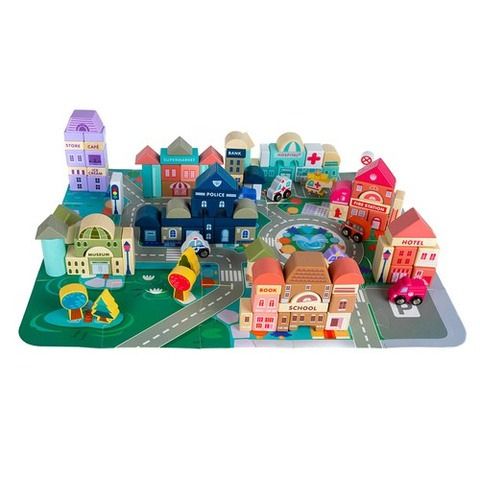 Set de constructie pentru copii, din lemn, 115 cuburi, 3 ani+, multicolor [3]
