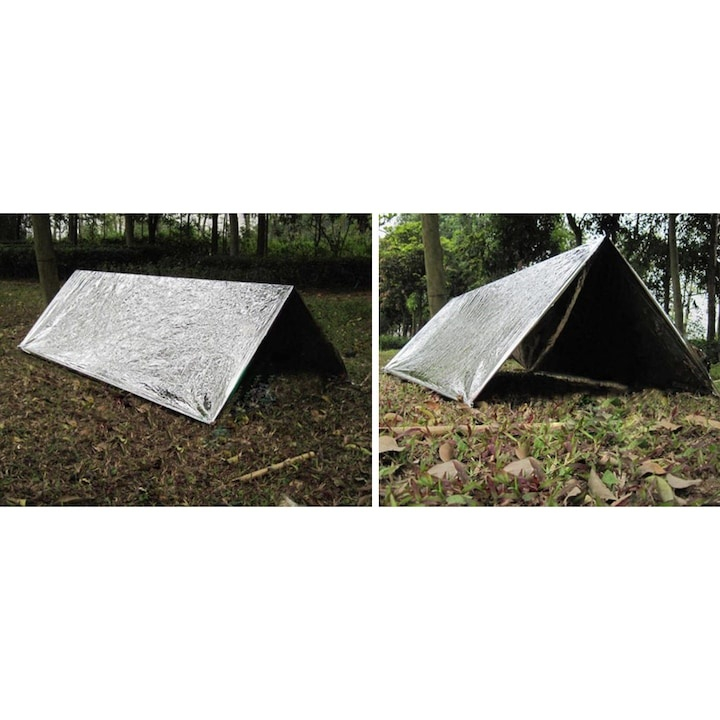 Patura termica, pentru supravietuire, impermeabila, camping, drumetii, 160 x 210 cm, argintiu [13]