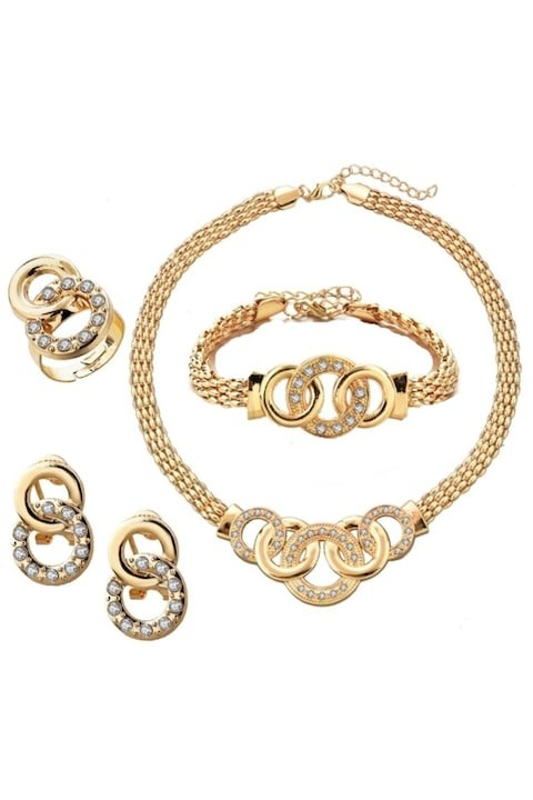 Set bijuterii dama, colier, bratara, inel, cercei, auriu [3]