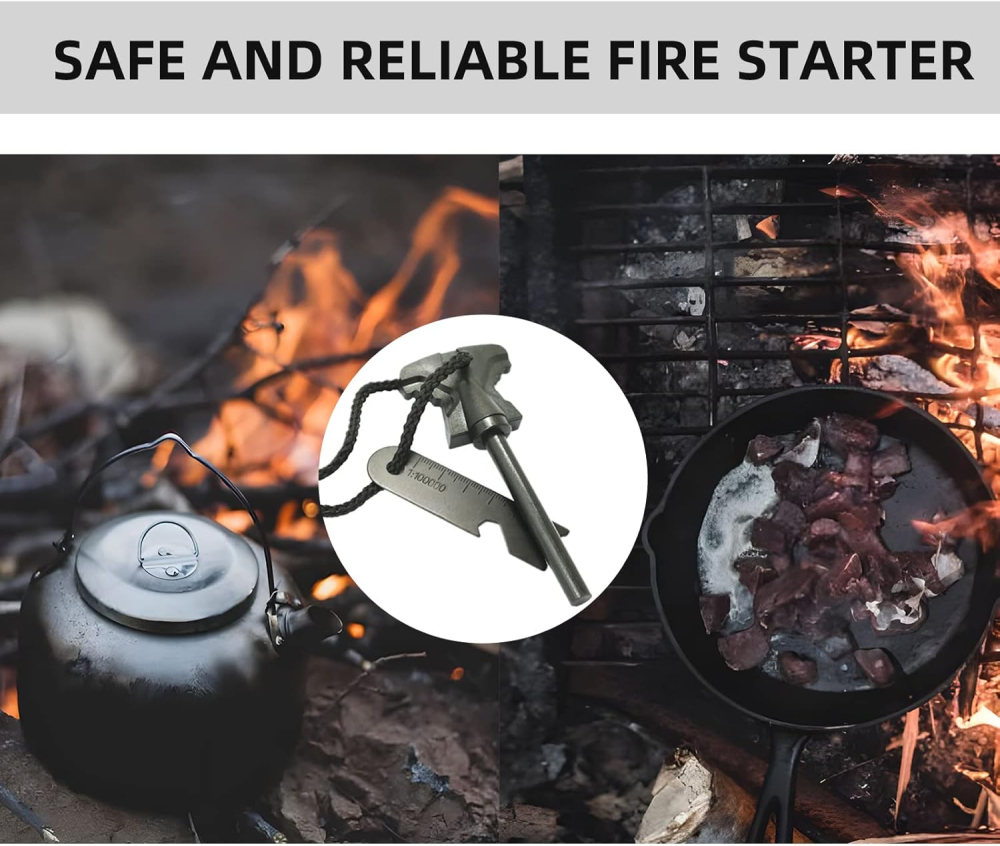 Aprinzator foc cu magneziu si tija feroceriu, multifunctional cu rigla, deschizator sticle, cheie piulite, cu siret, negru [3]