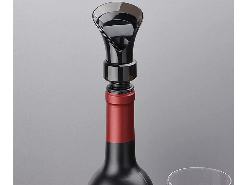 Dop pentru sticla de vin, multifunctional, 2 in 1, turnare si pastrarea vinului, plastic/silicon, negru [6]