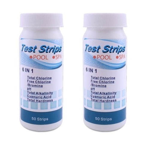 Set de 100 de benzi pentru testarea apei, efectueaza 6 teste simultan, duritate, acid cianuric, alcalinitate, PH, clor liber, clor total