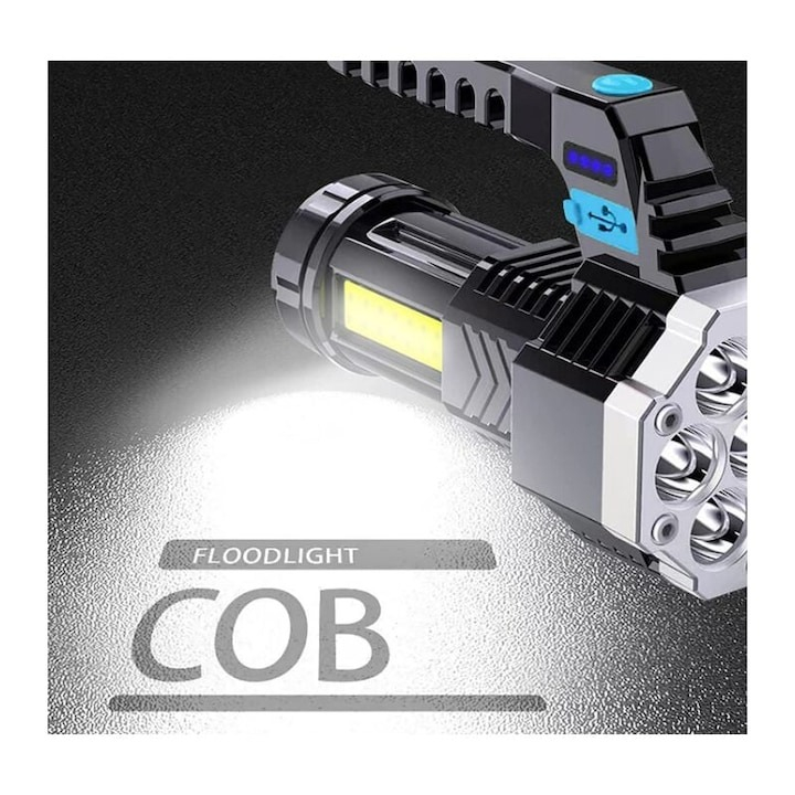 Lanterna portabila, 7 LED-uri, 4 moduri de iluminare, indicator nivel baterie, ABS, rezistenta la apa, negru [4]