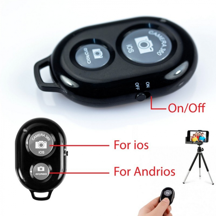 Telecomanda Bluetooth pentru actionarea telefonului la distanta,compatibila IOS si Android - Negru [2]