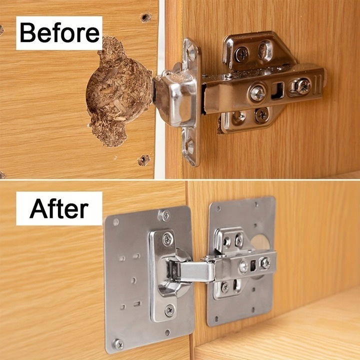 Placa pentru reparatii balamale, otel inoxidabil, 6 suruburi, 9 x 9 cm, universala, argintiu [4]