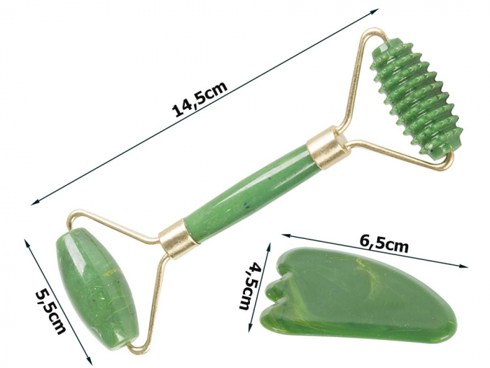 Rola Jade, din plastic, cu un capat fin si unul abraziv cu piatra Gua Sha [3]