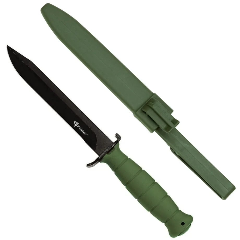 Cutit de vanatoare, otel inoxidabil, maner ergonomic, 29 cm, verde, husa inclusa