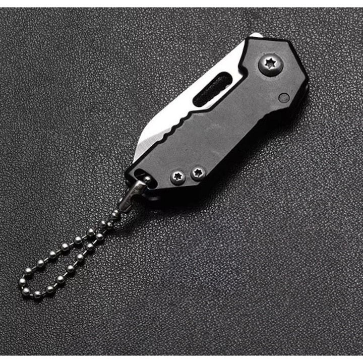 Cutit pliabil, tip breloc, metal, lama 3.5 cm, negru [10]