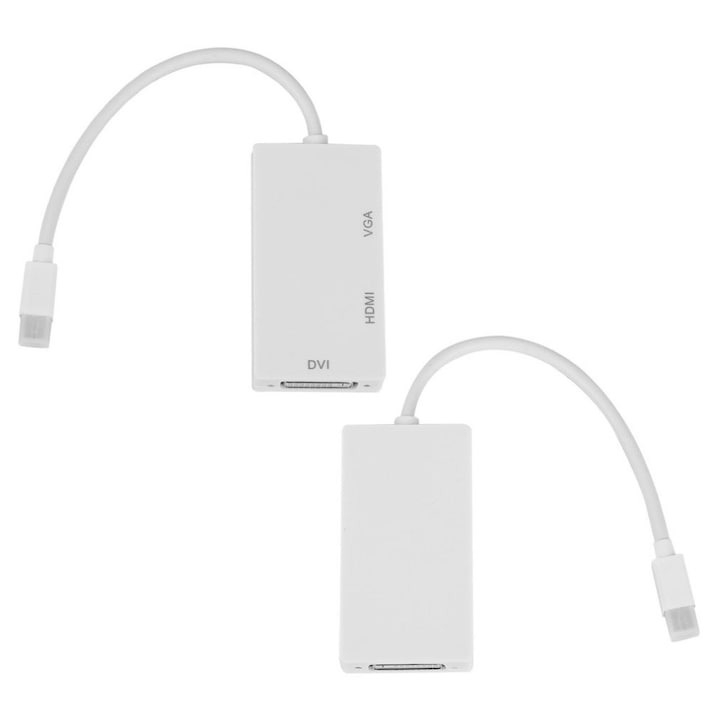 Adaptor hub 3 in 1, MiniDisplayPort la /DVI/VGA/HDMI, pentru TV, laptop, proiector, 27 cm, alb [9]