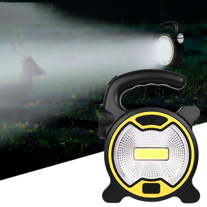 Lanterna camping, LED, lumina rece, 13 x 9.5 x 3 cm, forma ergonomica, 2 moduri de iluminare, negru/galben [8]