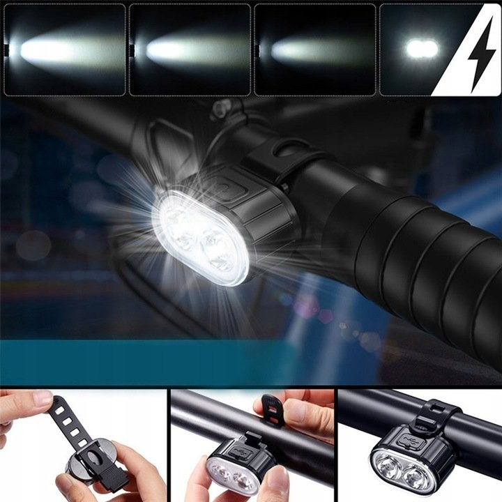 Set 2 lumini LED pentru bicicleta, far si stop, reincarcabile USB, 4 moduri iluminare, protectie IPX4, 4.3 x 2.7 cm [12]