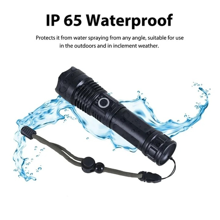 Lanterna tactica LED, 5 moduri de iluminare, pentru vanatoare, camping, rezistenta la apa, negru [4]
